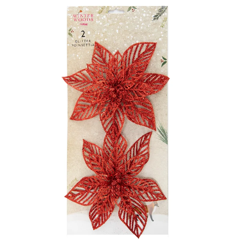 Christmas Caroling Christmas Clip On Poinsettia, Red- 2pk