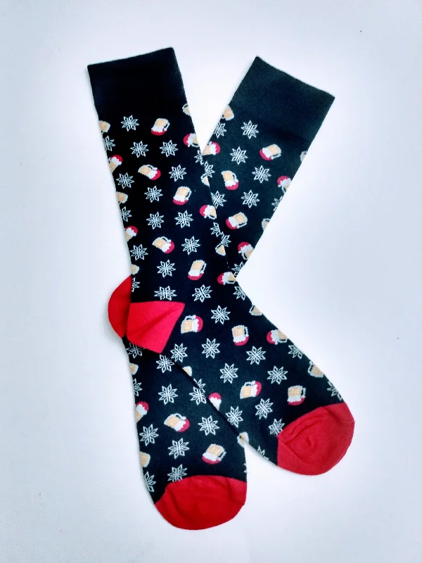 Christmas Holiday Gathering Beer Mug Snowflake Crew Socks
