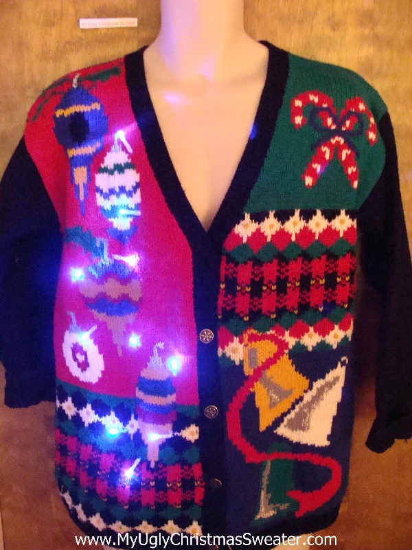 Festive Season Colorful Fun Ornaments 80s Light Up Ugly Xmas Sweater