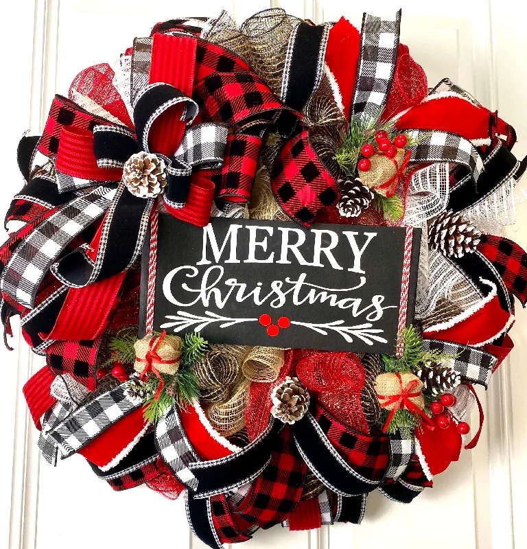 Christmas Spirit Buffalo Check Merry Christmas Wreath