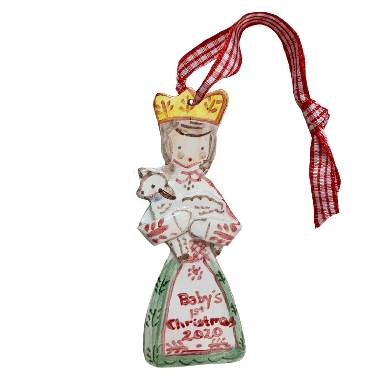 Christmas Crackling Wood Fire Baby's First Christmas Crown Girl with Lamb Ornament