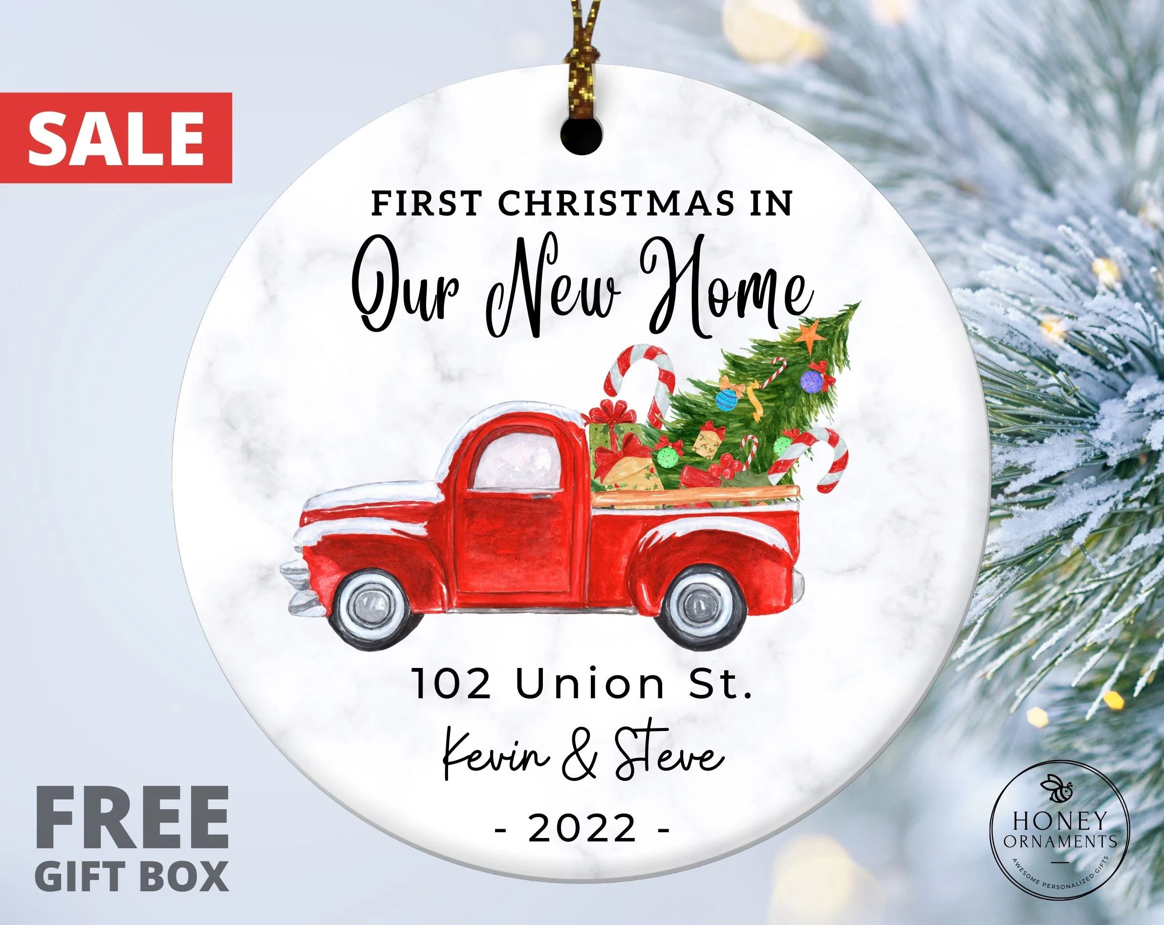 Christmas Twinkling Festive Lights New Home Ornament Personalized - First Home Christmas Ornament - Personalized Our First Home Ornament - New Home Gift - Housewarming Gift