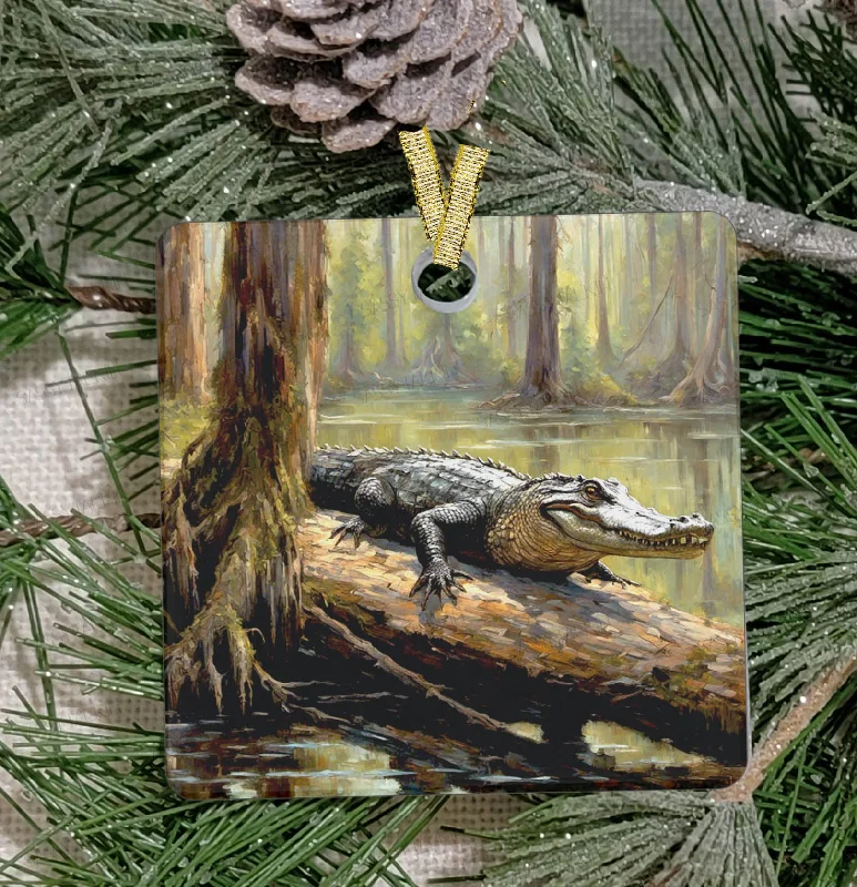 Christmas Fireplace Christmas Ornament, Cajun, Frosted Acrylic, Alligator