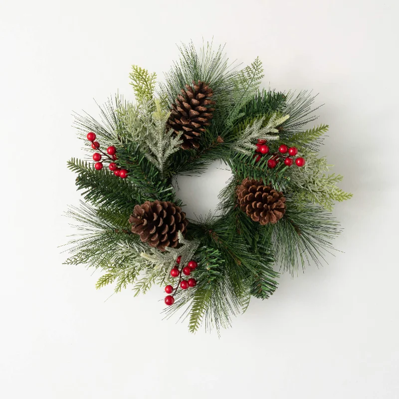 Christmas Holiday Street Decorations 4.5" Pine And Berry Ring