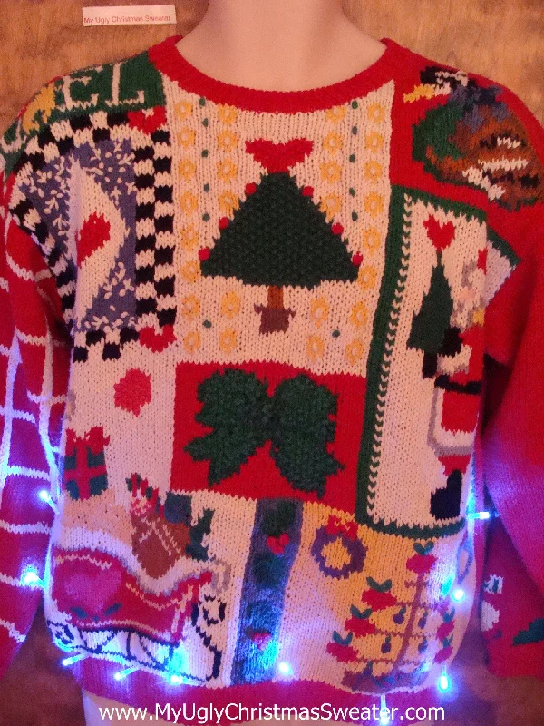 Christmas Fireplace Crafty 2sided Cheesy Tacky Xmas Sweater with Lights