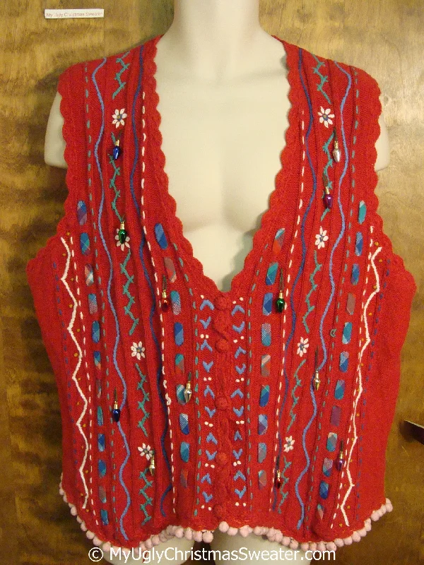 Christmas Holly Jolly Moments Crafty Ribbons and Reindeer Ugly Christmas Sweater Vest Christmas Holly Jolly Moments Crafty Ribbons and Reindeer Ugly Christmas Sweater Vest