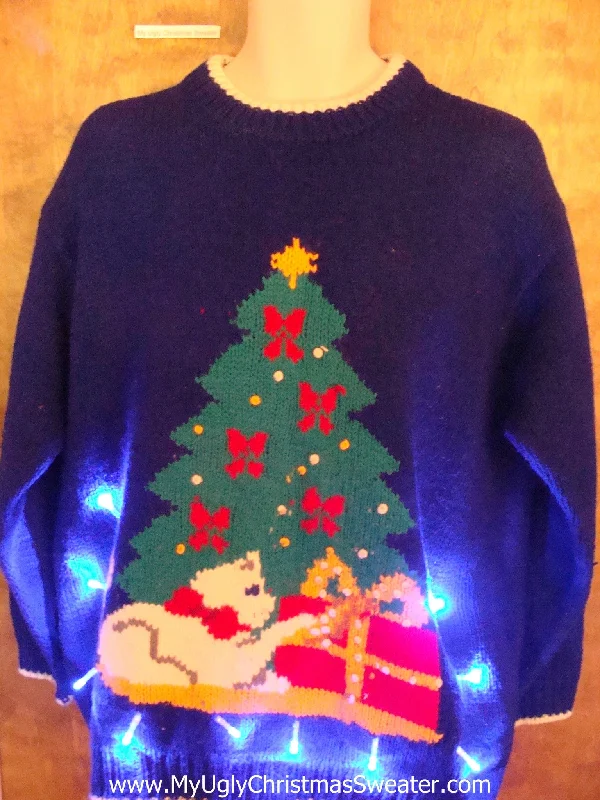 Christmas Pajamas Crazy Cat Lady 80s Best Light Up Ugly Xmas Sweater
