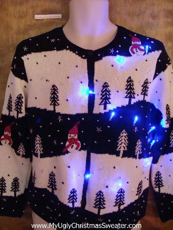 Christmas Glittery Star Decor Cute 2sided Forest Light Up Ugly Xmas Sweater