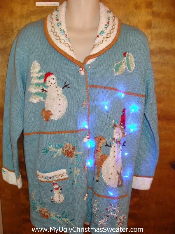 Christmas Icy Wonderland Cute Long Baby Blue Light Up Ugly Xmas Sweater