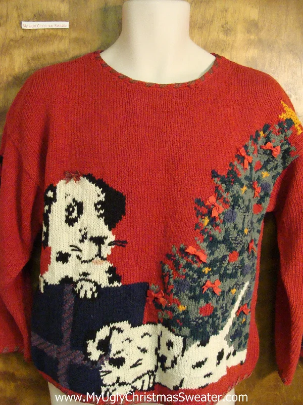 Christmas Nostalgic Festive Times Dogs by the Tree Ugly Christmas Sweater