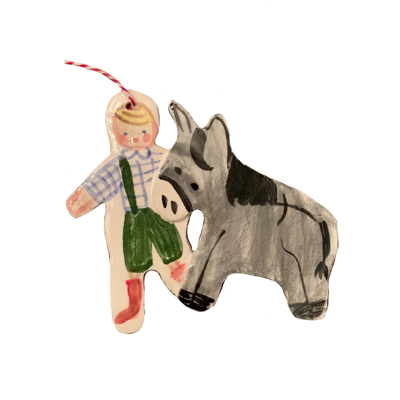 Christmas Festive Wonderland Donkey and Boy Ornament