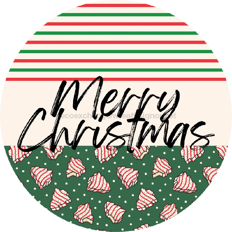 Christmas Eve Door Hanger, Christmas Sign, Green Stripe Christmas Cake Sign, Welcome Sign, 18" Wood Sign, Merry Christmas, DECOE-2317-DH, 18" Wood Round
