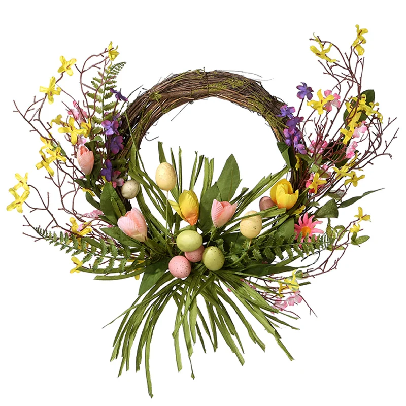 Christmas Wrapped With Love Artificial Spring Wreath, Decorated with Pastel Eggs, Flower Blooms, Easter Collection, 20 Inches Christmas Wrapped With Love Artificial Spring Wreath, Decorated with Pastel Eggs, Flower Blooms, Easter Collection, 20 Inches