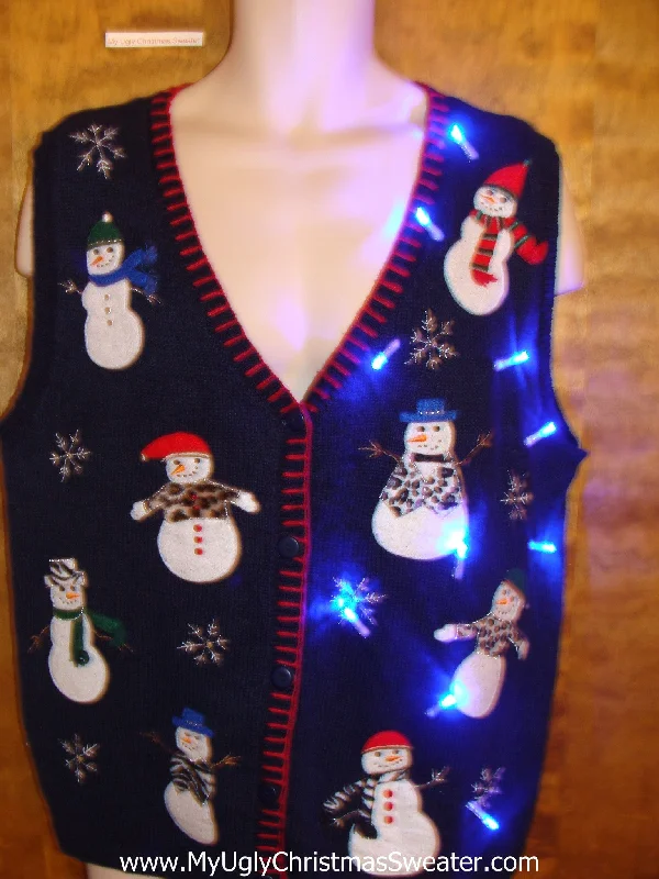 Christmas Cookies Eight Animal Print Snowmen Light Up Ugly Xmas Sweater Vest