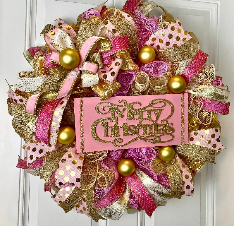 Christmas Tree Elegant Pink & Gold Christmas Wreath