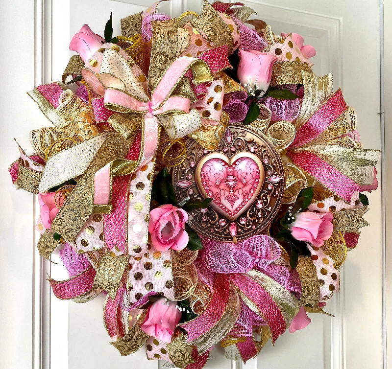 Christmas Ornaments Elegant Pink & Gold Valentine Wreath