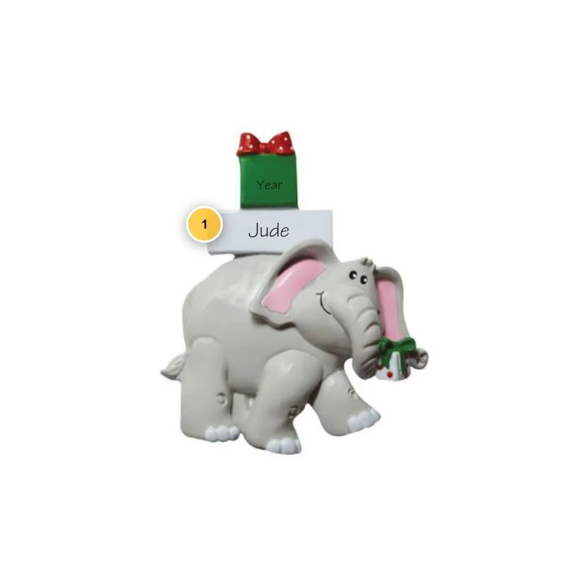 Christmas Wrapping Elephant with Presents Personalized Ornament