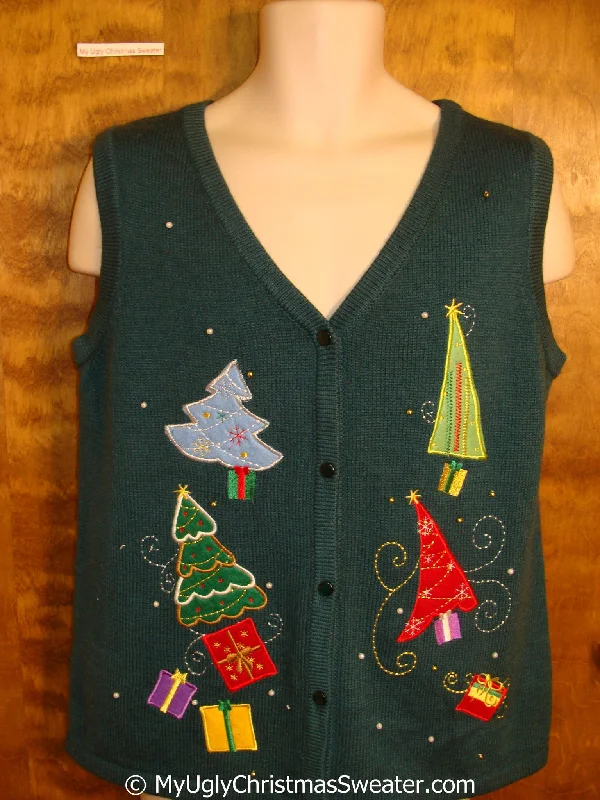 Christmas Enchanting Celebrations Fancy Trees Green Ugly Christmas Sweater Vest