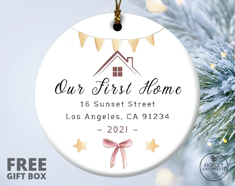 Christmas Cookies First Home Ornament, Personalized New Home Ornament, Custom Address House Ornament, Christmas Gift, 1st Apartment Condo House Ornament