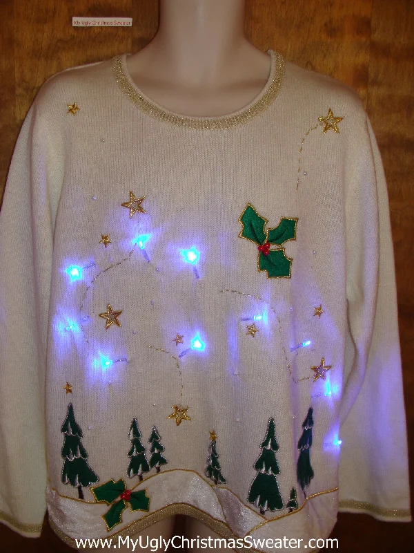 Christmas Sparkly Fairy Lights Forest in the Winter Stars Light Up Ugly Xmas Sweater