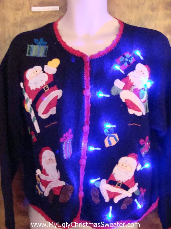 Christmas Cheer Four Athletic Santas Light Up Ugly Xmas Sweater
