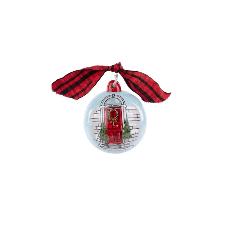 Christmas Fireplace Mantel Front Door Bless This Home Ball Ornament