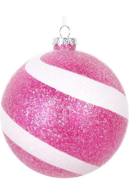 Christmas Dinner Fuchsia and White Sugar Glitter Ball Ornaments (Set of 3)