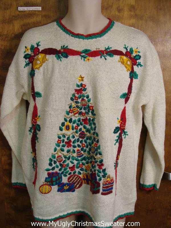 Christmas Enchanted Night Sky Fun 80s Ugly Christmas Sweater with Tree