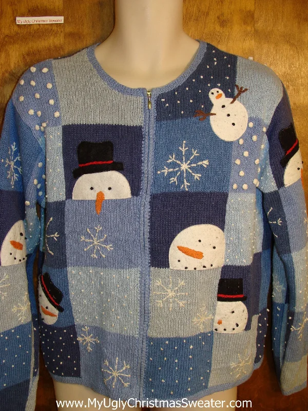 Christmas Holiday Fun Funny Carrot Nosed Peeking Snowmen Ugly Christmas Jumper
