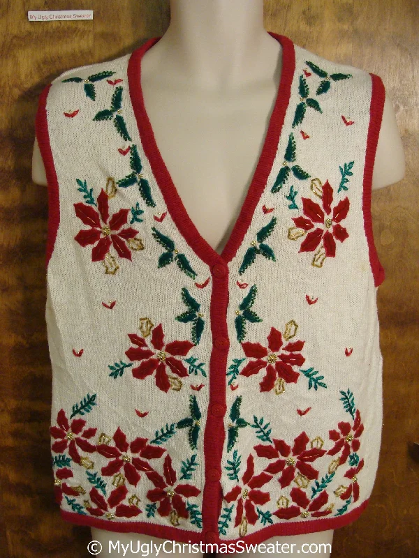 Christmas Gingerbread Funny Cheap Christmas Sweater Vest with Poinsettias