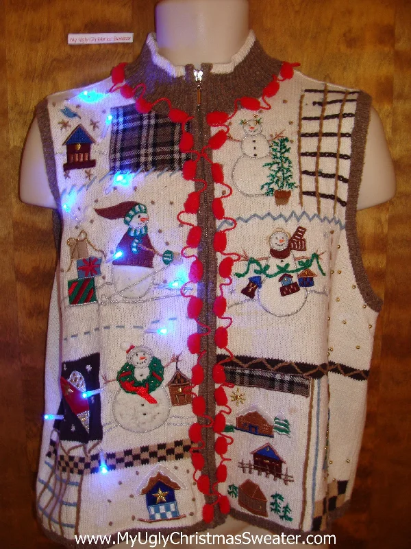 Christmas Star Funny Cute Light Up Ugly Xmas Sweater Vest with Pom Poms