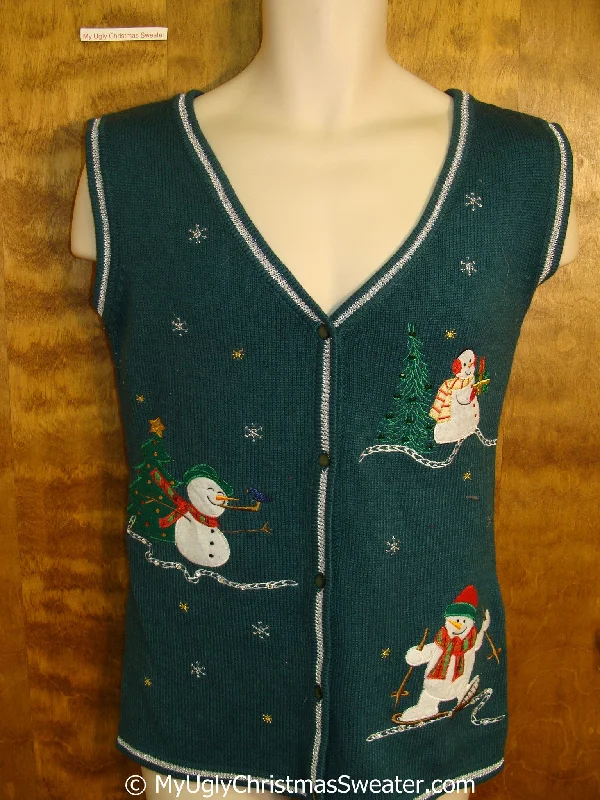 Christmas Centerpiece Funny Green Christmas Sweater Vest with Snowmen