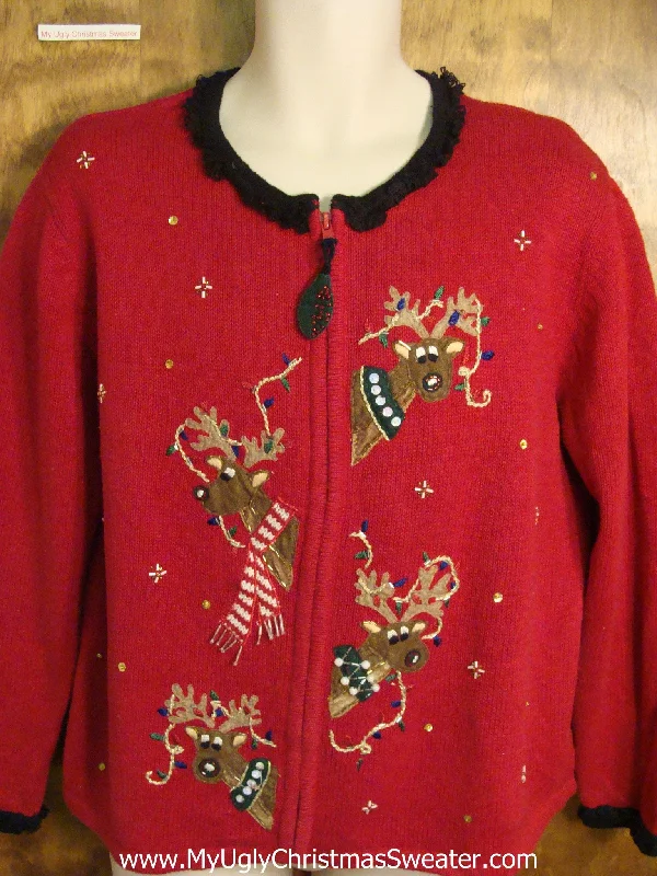 Christmas Midnight Fun Funny Reindeer Poking Out Ugly Christmas Jumper
