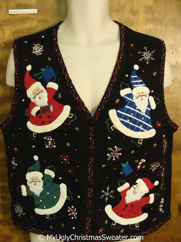 Christmas Tree Funny Santas in Capes 80s Christmas Sweater Vest