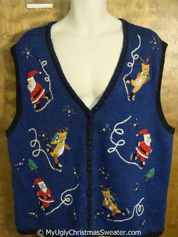 Christmas Holiday Street Decorations Funny Skating Reindeer and Santas Christmas Sweater Vest Christmas Holiday Street Decorations Funny Skating Reindeer and Santas Christmas Sweater Vest
