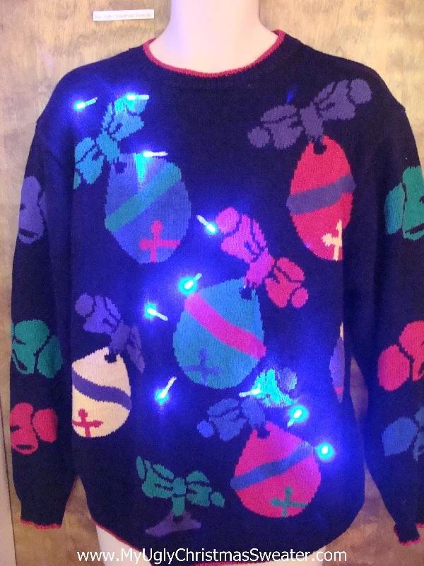 Christmas Church Service Giant Ornaments 80s Light Up Ugly Xmas Sweater