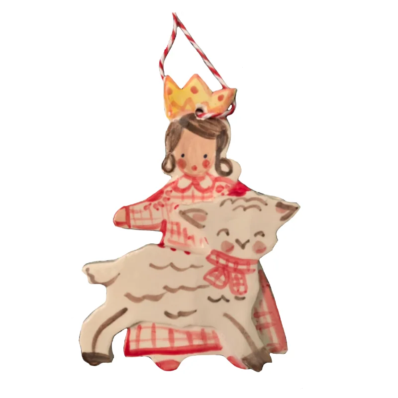 Santa Claus Girl and Lamb Ornament