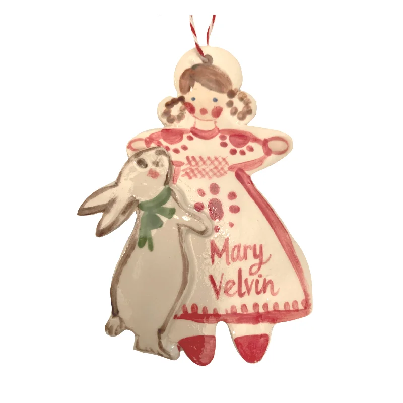 Christmas Winter Scenery Girl with Bunny Ornament