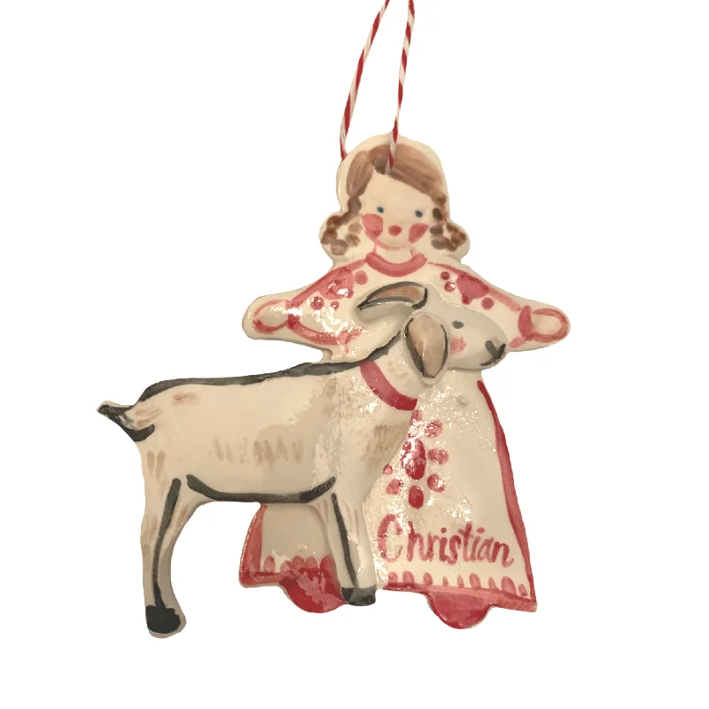 Christmas Peaceful Holiday Mornings Girl with Goat Ornament
