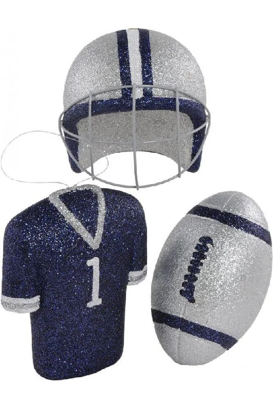 Christmas Scented Holiday Candles Glitter Football Ornament Assortment: Silver & Navy Blue (Set of 3)