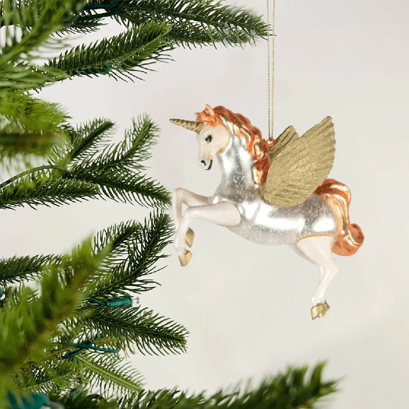 Christmas Winter Forest Walks Orange & Silver Festive Unicorn Ornament