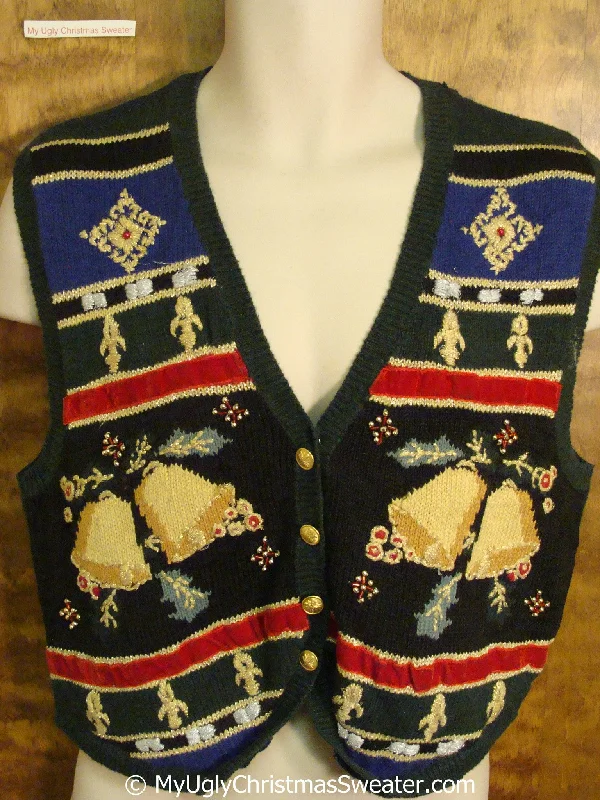 Christmas Winter Forest Walks Golden Bells Ornate Cheap Christmas Sweater Vest