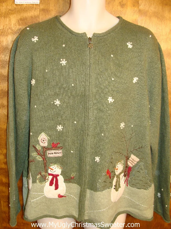 Christmas Homemade Gingerbread Green 2sided Snowman Themed Ugly Christmas Jumper