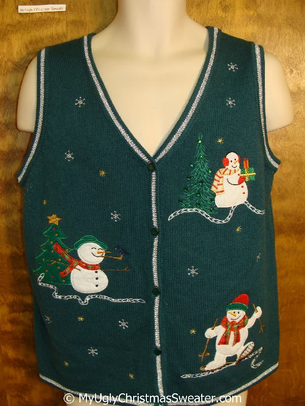 Christmas Garland Green Cheap Christmas Sweater Vest with Snowmen