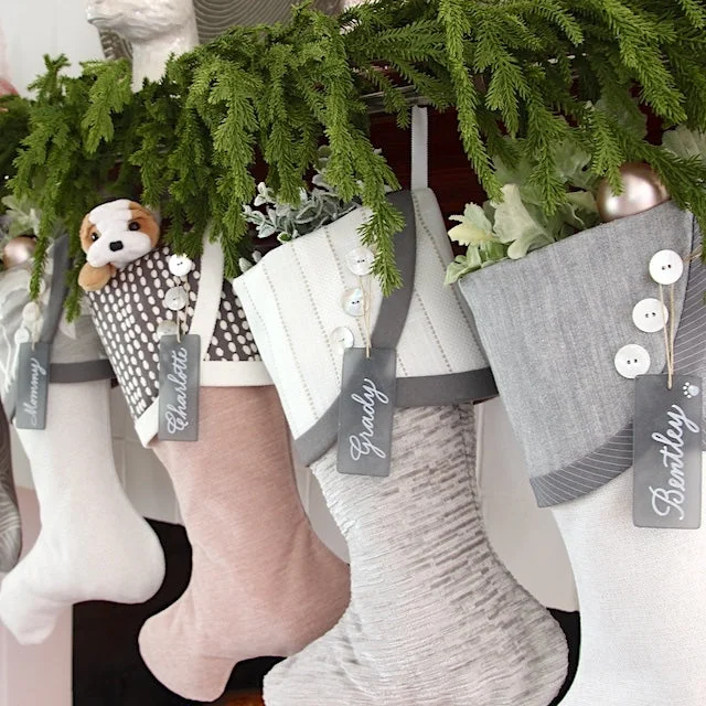 Grey and White Christmas Stockings With A Blushing Twist -- Shipping Included!