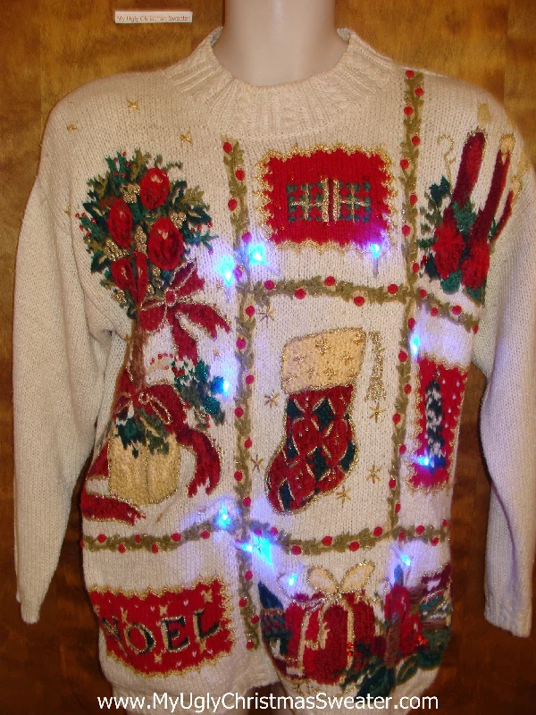 Christmas Festive Snowmen Grid of 80s Style Decorations Light Up Ugly Xmas Sweater