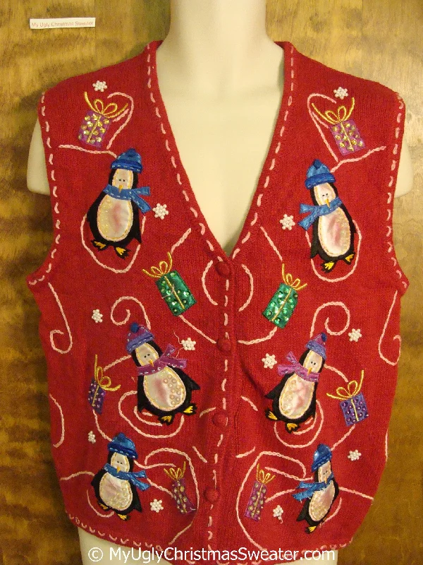 Christmas Snowflake Magic Happy Penguins in Winter Ugly Christmas Sweater Vest