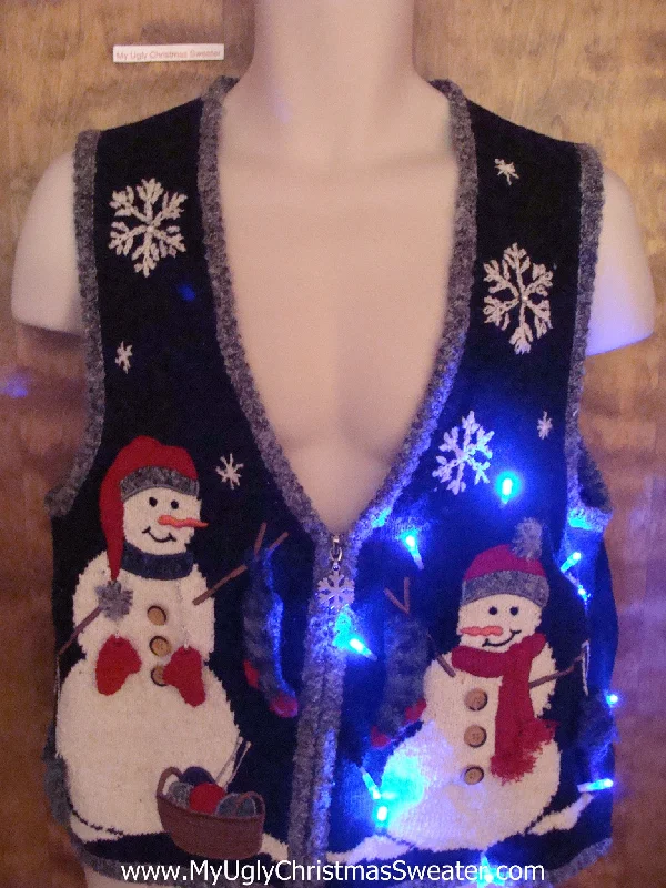 Christmas Music Happy Snowmen 2sided Light Up Ugly Xmas Sweater Vest