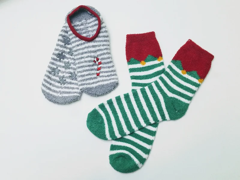 Santa Claus Fuzzy Striped Holiday Socks