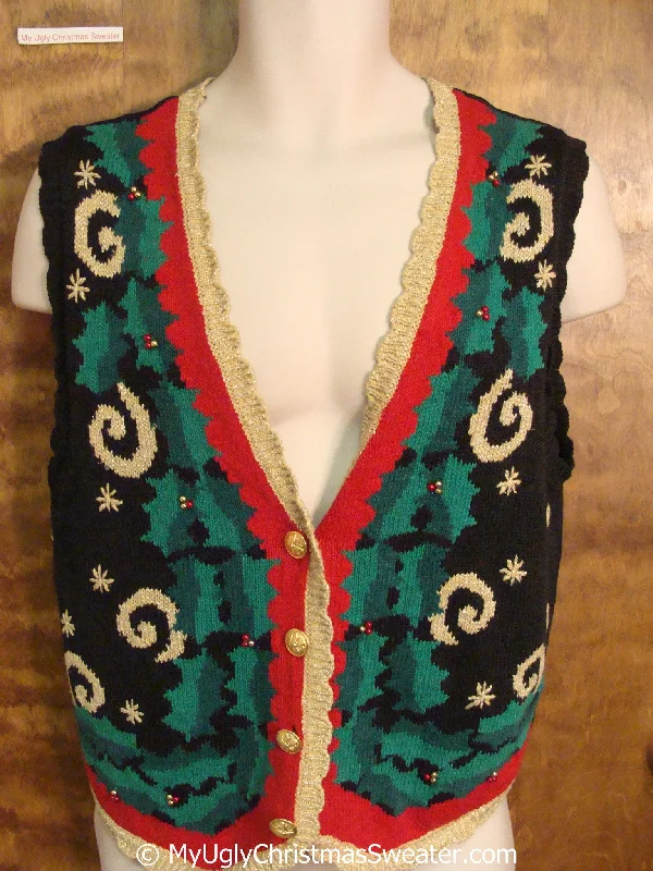 Christmas Peaceful Holiday Mornings Horrible 80s Cheap Christmas Sweater Vest